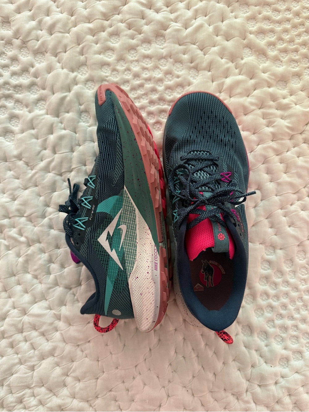Size 10 Nike Women's Dark teal Running Shoes with Pink and purple Accents
